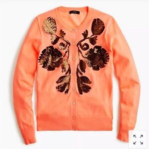 J Crew Sequin floral embroidered cotton Jackie cardigan sweater